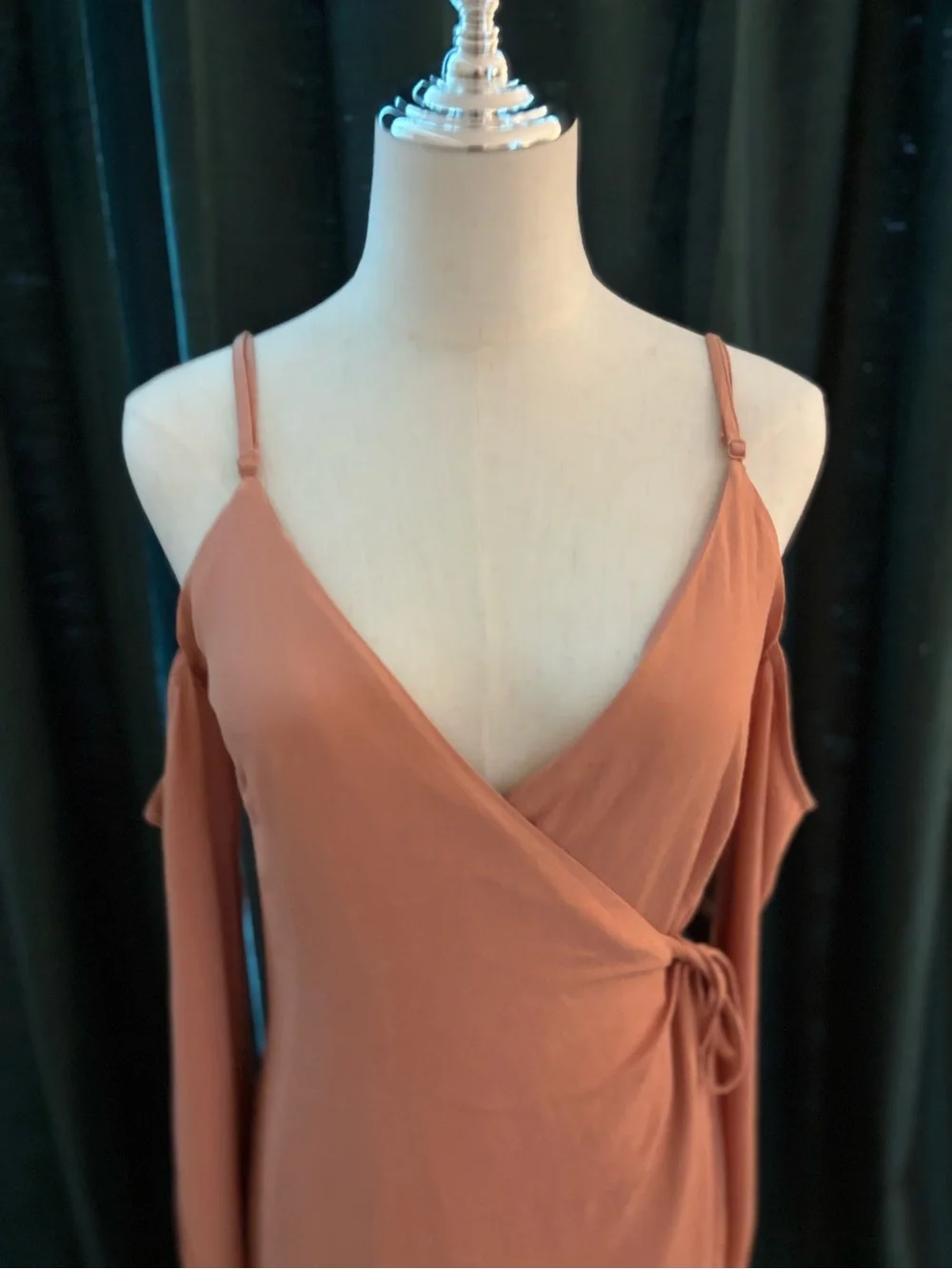 Lovers + Friends Peach Cold-Shoulder Wrap Mini Dress - Picture 6 of 12